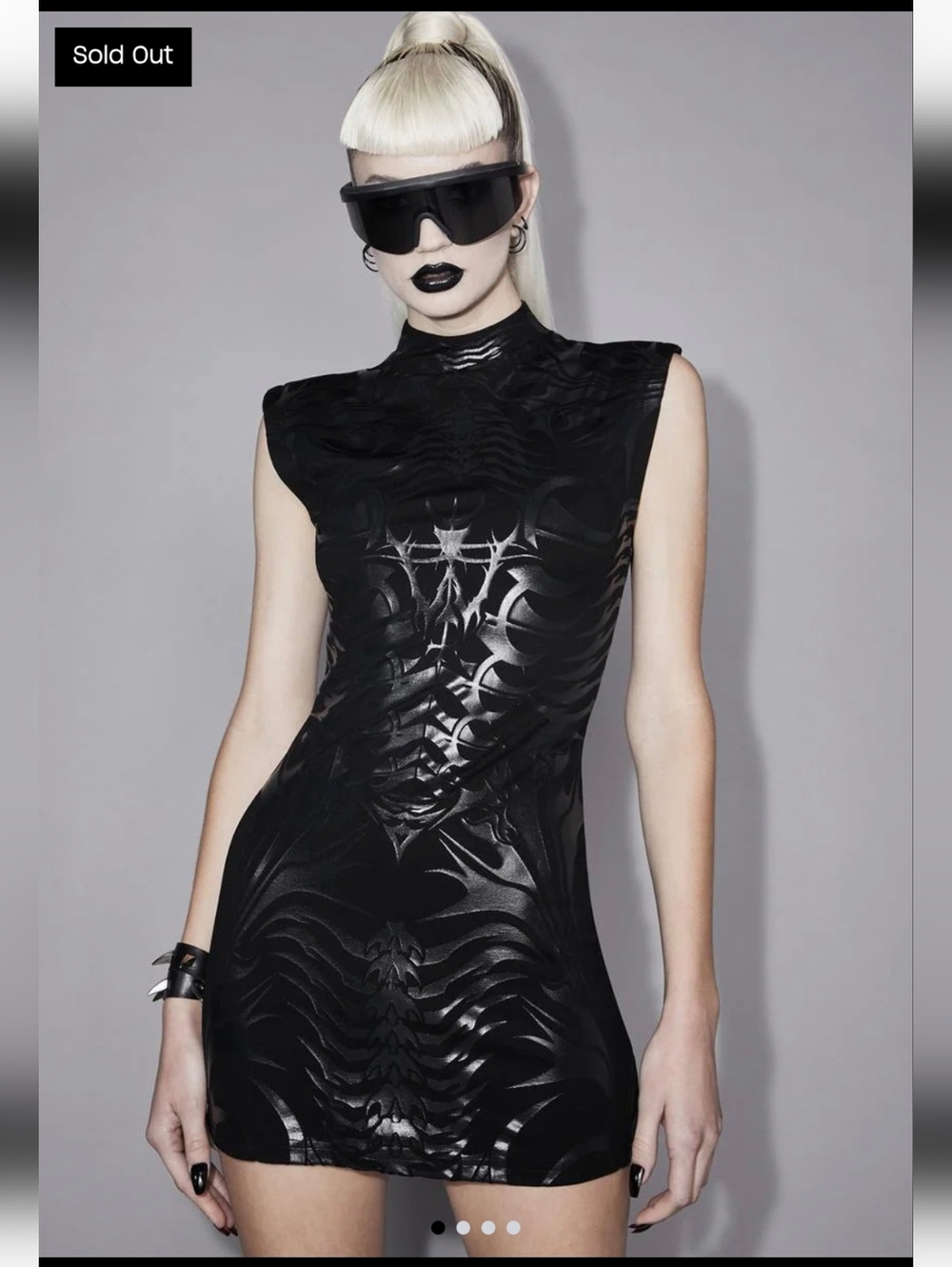 Widow Never Get Nervous Cyber Goth Black Sleeveless Bodycon Mini Dress Size S